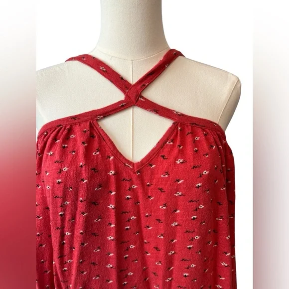 ❤️ GUC LUCKY BRAND Red Floral Off-Shoulder Criss Cross Top | Women’s Size Small - Picture 2 of 13
